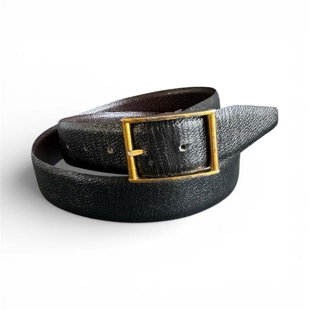 Vintage Black Brown Leather Belt Reversible‎ Dress Belt Business Casual Mens 34